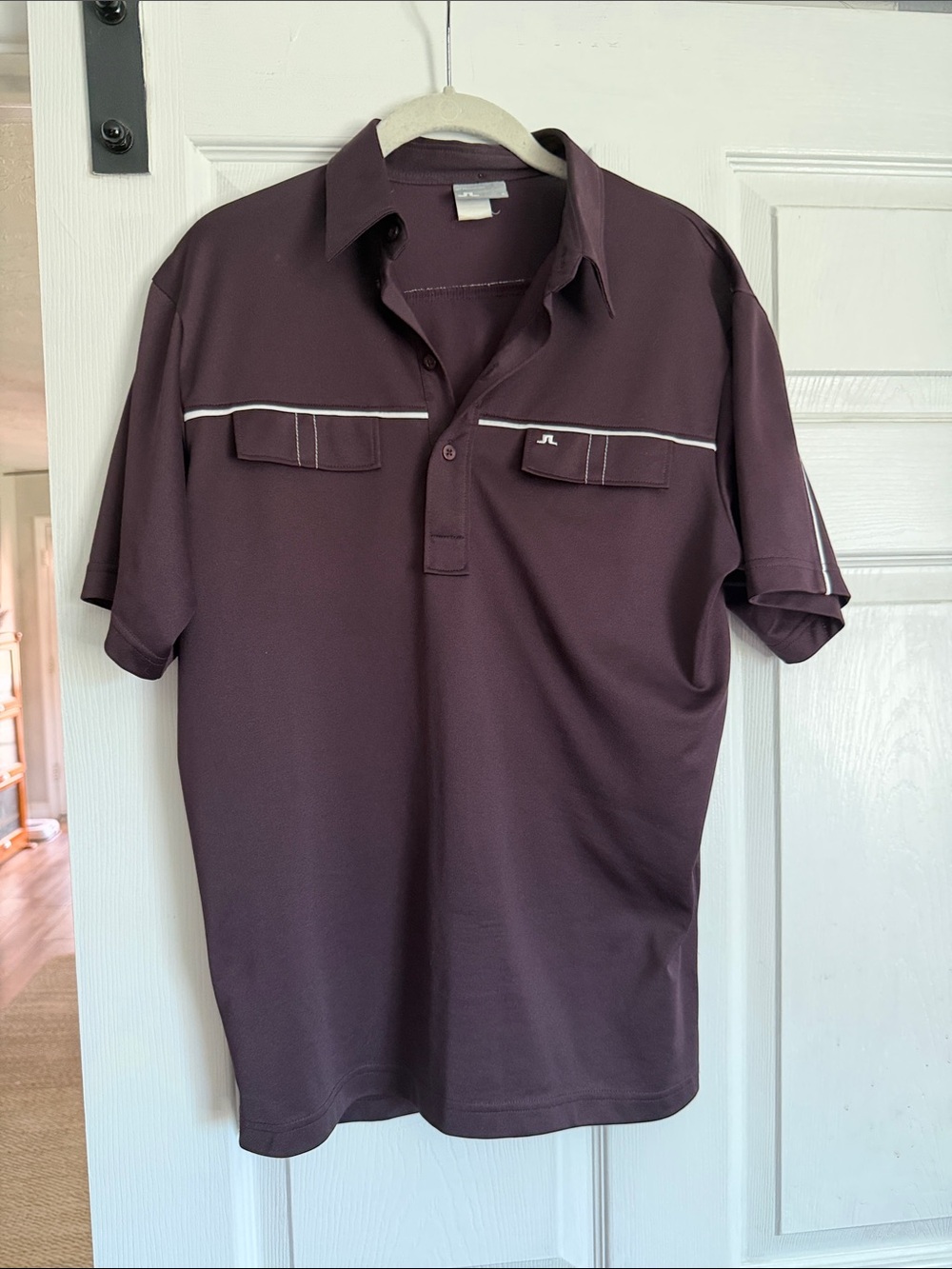 J.Lindeberg Men's Deep Plum Short-Sleeve Polo with White Trim